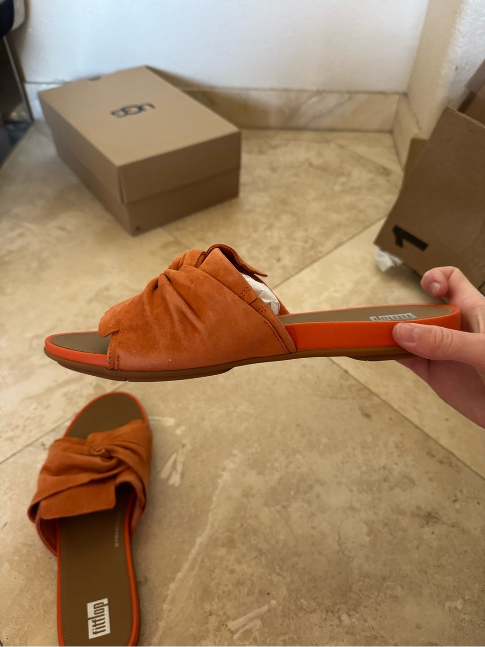 Fitflop Orange Knotted Suede Slide Mules